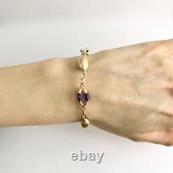 Vintage Blue Enamel UnoAerre Bead Chain Link Bracelet 18K Yellow Gold, 15.3 Gram