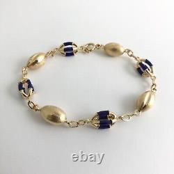 Vintage Blue Enamel UnoAerre Bead Chain Link Bracelet 18K Yellow Gold, 15.3 Gram