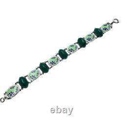 Vintage Blue Green Enamel Domed Glass Stone Silver Tone Bracelet 7 Inch