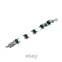 Vintage Blue Green Enamel Domed Glass Stone Silver Tone Bracelet 7 Inch