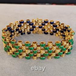 Vintage Blue Green Enamel Link Reversible Bracelet in 18k Yellow Gold HM2722BE
