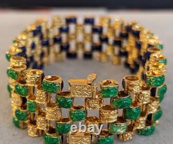 Vintage Blue Green Enamel Link Reversible Bracelet in 18k Yellow Gold HM2722BE