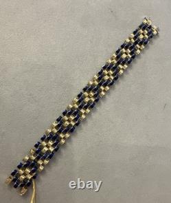 Vintage Blue Green Enamel Link Reversible Bracelet in 18k Yellow Gold HM2722BE
