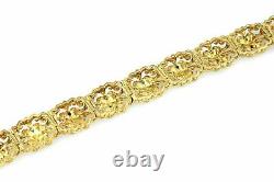 Vintage Blue White Enamel 13mm Wide Floral 18k Yellow Gold Link Bracelet