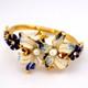 Vintage Blue White Enamel Flower Bangle Bracelet Faux Pearl Kjl Dreamtime Lily