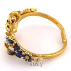 Vintage Blue White Enamel Flower Bangle Bracelet Faux Pearl KJL Dreamtime Lily