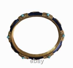Vintage Boucher Blue Enamel & Gold-Tone Bracelet Glass Turquoise Cabochons