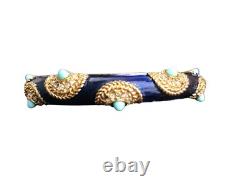 Vintage Boucher Blue Enamel & Gold-Tone Bracelet Glass Turquoise Cabochons