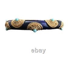 Vintage Boucher Blue Enamel & Gold-Tone Bracelet Glass Turquoise Cabochons