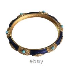 Vintage Boucher Blue Enamel & Gold-Tone Bracelet Glass Turquoise Cabochons