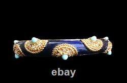 Vintage Boucher Blue Enamel & Gold-Tone Bracelet Glass Turquoise Cabochons