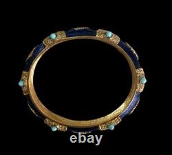 Vintage Boucher Blue Enamel & Gold-Tone Bracelet Glass Turquoise Cabochons