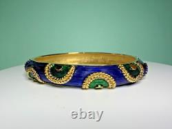 Vintage Boucher Paris Enamel Bangle Bracelet Blue Green French Couture