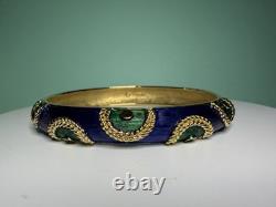 Vintage Boucher Paris Enamel Bangle Bracelet Blue Green French Couture