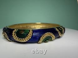 Vintage Boucher Paris Enamel Bangle Bracelet Blue Green French Couture