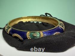Vintage Boucher Paris Enamel Bangle Bracelet Blue Green French Couture