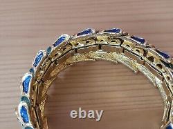 Vintage Boucher Peacock Feather Enamel Blue Green Stretch Bracelet Signed Rare