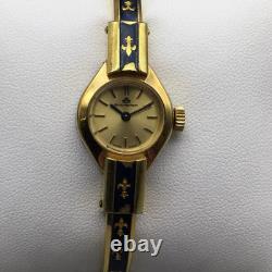 Vintage Bucherer Ladies Watch 18mm Manual Wind Blue Enamel Bracelet 5.5