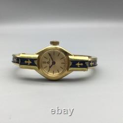 Vintage Bucherer Ladies Watch 18mm Manual Wind Blue Enamel Bracelet 5.5