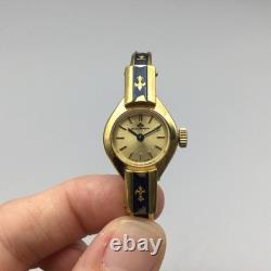 Vintage Bucherer Ladies Watch 18mm Manual Wind Blue Enamel Bracelet 5.5