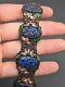 Vintage China Chinese Export Carved Blue Lapis Stone Floral Enamel Bracelet Read