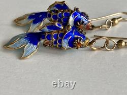 Vintage Chinese Blue Cloisonne Enamel Flowers Hinged Bangle Bracelet & Earrings