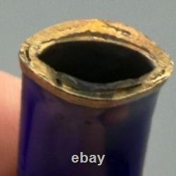 Vintage Chinese Cloisonné Enamel Hinged Bangle Bracelet Blue Interior Brass 43g