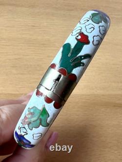Vintage Chinese Cloisonné Enamel Hinged Bangle Bracelet White Blue Green Floral