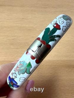 Vintage Chinese Cloisonné Enamel Hinged Bangle Bracelet White Blue Green Floral