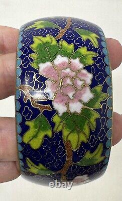 Vintage Chinese Export Wide Enamel Cloisonne Ornate Floral Bangle Bracelet