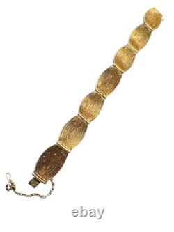 Vintage Chinese Gilt Silver Enamel & Tigers Eye Mesh Filigree Bracelet Nice