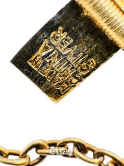 Vintage Chinese Gilt Silver Enamel & Tigers Eye Mesh Filigree Bracelet Nice