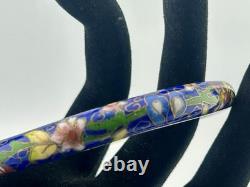 Vintage Chinese Jade & Cloisonné Enamel Bangle Bracelet 8? Blue Floral 1970s