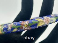 Vintage Chinese Jade & Cloisonné Enamel Bangle Bracelet 8? Blue Floral 1970s