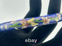 Vintage Chinese Jade & Cloisonné Enamel Bangle Bracelet 8? Blue Floral 1970s
