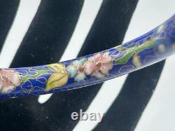 Vintage Chinese Jade & Cloisonné Enamel Bangle Bracelet 8? Blue Floral 1970s