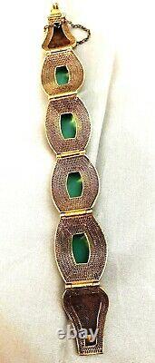 Vintage Chinese Silver Bracelet Gold Wash Natural Persian Turquoise & Enamel