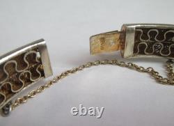 Vintage Chinese Sterling Silver Enamel Turquoise Hinged Bangle Braclet Export