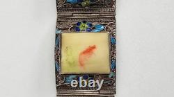 Vintage Chinese Sterling Silver Filigree Blue Enamel Bracelet Ring Brooch Set