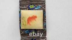 Vintage Chinese Sterling Silver Filigree Blue Enamel Bracelet Ring Brooch Set