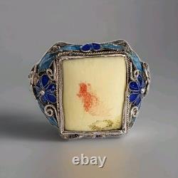 Vintage Chinese Sterling Silver Filigree Blue Enamel Bracelet Ring Brooch Set