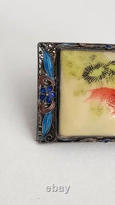 Vintage Chinese Sterling Silver Filigree Blue Enamel Bracelet Ring Brooch Set