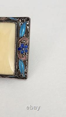 Vintage Chinese Sterling Silver Filigree Blue Enamel Bracelet Ring Brooch Set