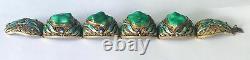 Vintage Chinese Sterling Silver Filigree Blue Enamel Malachite Bracelet