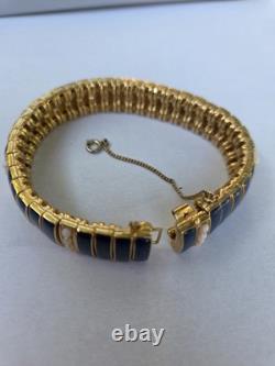 Vintage Ciner Blue Enamel Faux Pearl Goldtone 7 Inch Bracelet