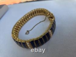 Vintage Ciner Blue Enamel Faux Pearl Goldtone 7 Inch Bracelet