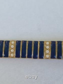 Vintage Ciner Blue Enamel Faux Pearl Goldtone 7 Inch Bracelet