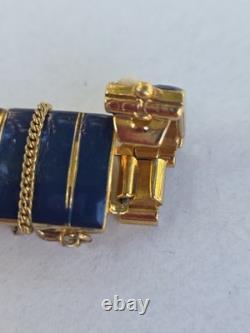 Vintage Ciner Blue Enamel Faux Pearl Goldtone 7 Inch Bracelet
