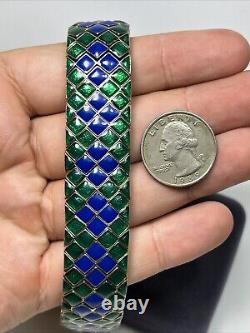 Vintage Ciner Gold Tone Blue & Green Enamel Harlequin Design Heavy Link Bracelet