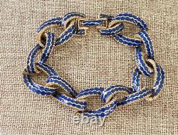 Vintage Ciner Goldtone Navy Blue Enamel Chain Link Bracelet